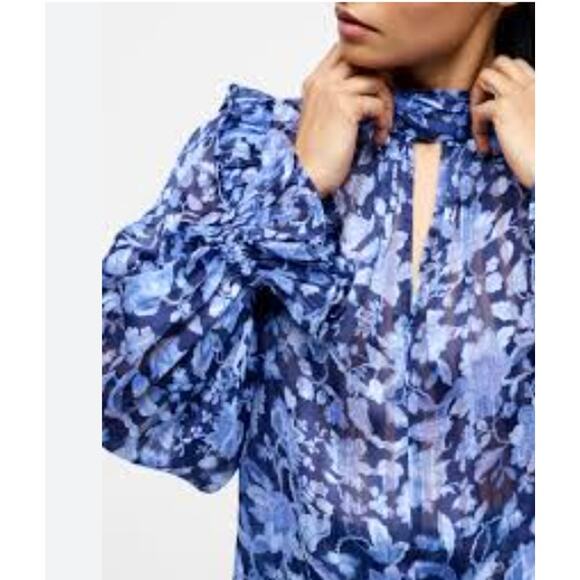 French Connection Cynthia Floral Keyhole Top Size 0 New with Tags - Picture 4 of 7
